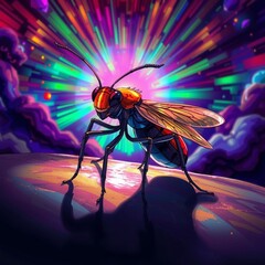 Vibrant Illustration of a Flying Insect in a Colorful Background