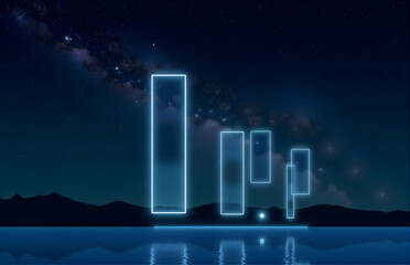 Fototapeta premium Neon - Framed Night Landscape with Galaxy