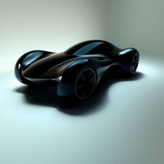 Futuristic sleek black car with a smooth aerodynamic design and shiny