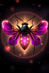 Glowing Purple Firefly In Dark Background Lighting Up Beautifully