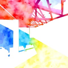 Abstract colorful watercolor illustration of urban frame structure with bright paint