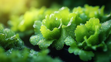 Closeup of vibrant green succulent plant with sunlight
