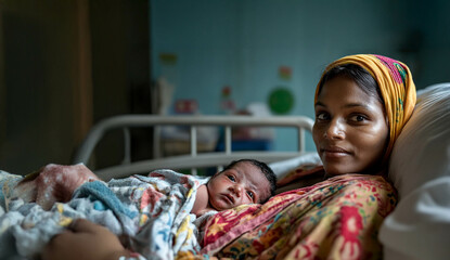 New Mother Holding Her Newborn Baby in a Hospital After Childbirth.Generated image