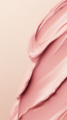 Close-up of smooth pink cosmetic cream or makeup foundation smeared on a soft beige background. Generative AI