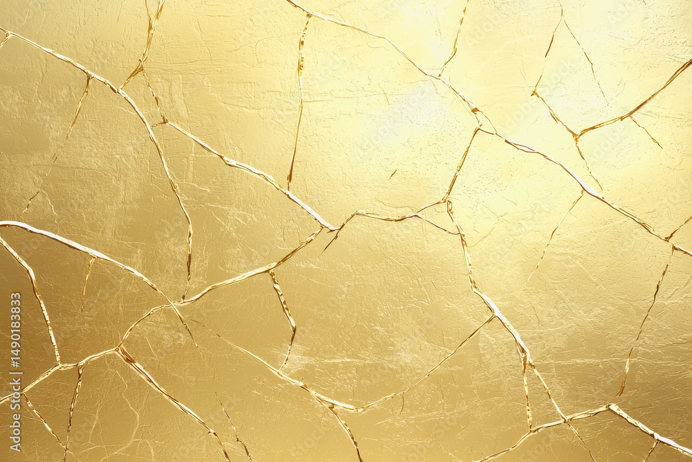 Poster cracked wall texture with a rich gold background creating an intriguing visual contrast and depth in
