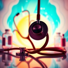 Medical Stethoscope and Medicine Bottles Concept with Vibrant Background