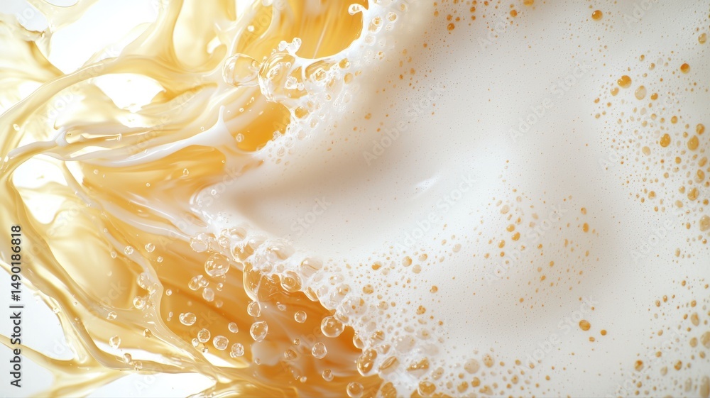 Poster abstract golden liquid and white foam texture background foam liquid texture abstract background spa