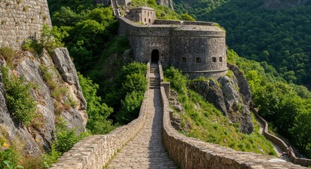Stone path to fortress on hillside