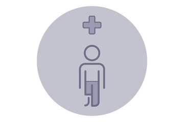 Simple line icon of person with prosthetic leg, symbolizing healthcare advancements and support for individuals with limb loss. Accessibility and assistance concept