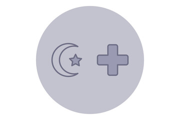 Icon of crescent moon, star, and a medical cross, representing integration of health care within cultural and spiritual contexts