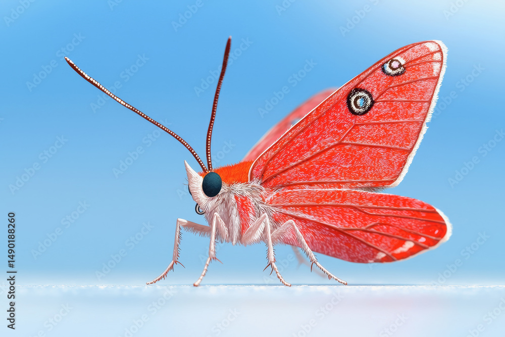 Poster a colorful butterfly resting on a wooden table capturing the intricate details of its wings and ante