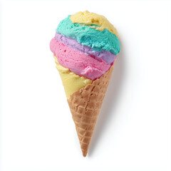 Multicolored Ice Cream Treat in Waffle Cone. A Delicious Summer Dessert. , isolated on white background png