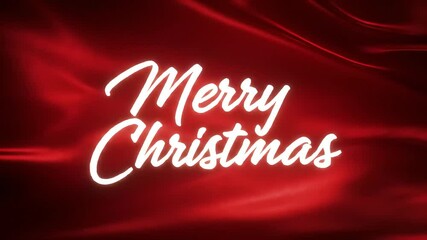 Glowing Merry Christmas Text Animation on Red Silk Background
