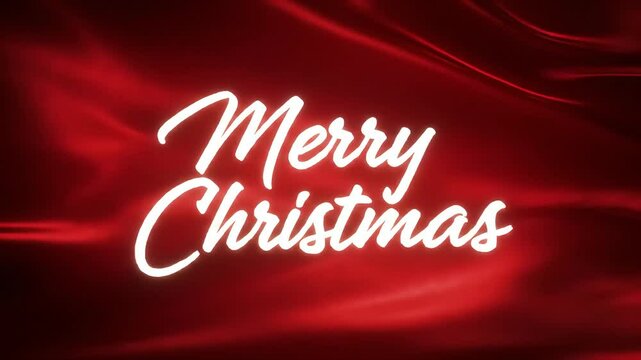Glowing Merry Christmas Text Animation on Red Silk Background