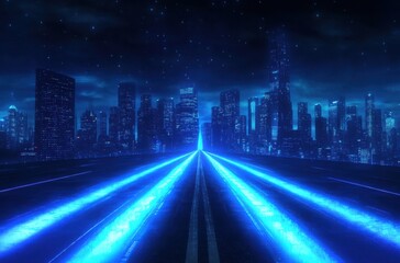 Digital speed concept with glowing blue light streams on a