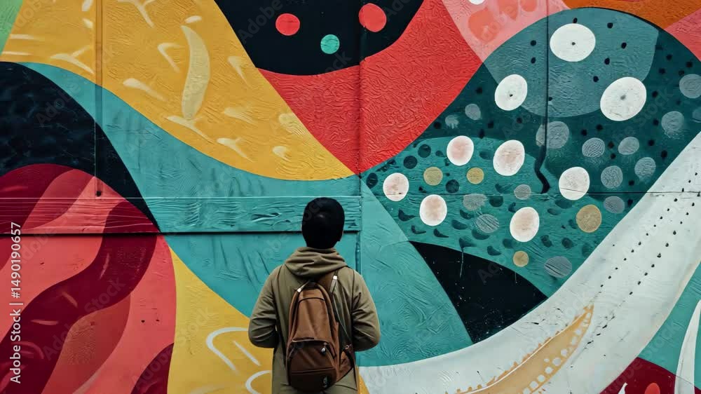 Poster exploring vibrant urban art and colorful murals in a dynamic city location during a bright daytime s