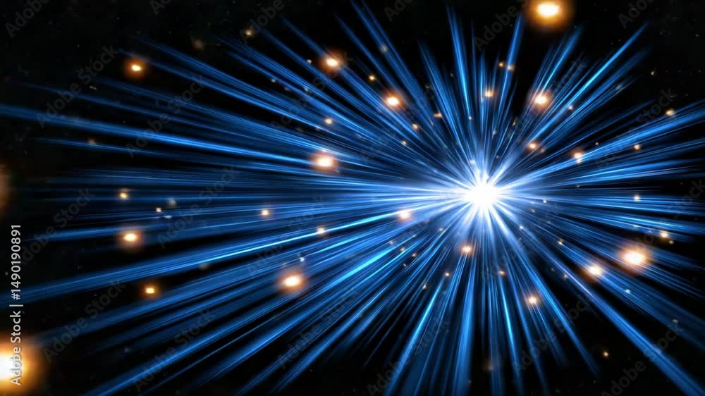 Poster blue light burst with glowing particles radiate and glow creating dynamic blue particle burst effect