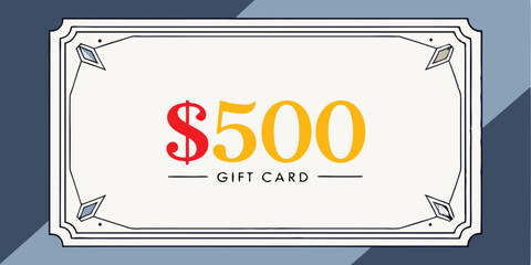 Elegant gift card design with $500 denomination in a stylish decorative frame