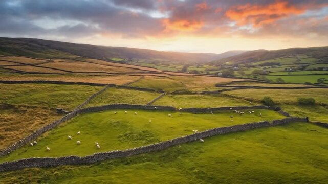 Rural fields sunset aerial