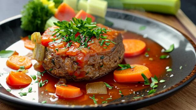ossobuco with tomato sauce and vegetables
