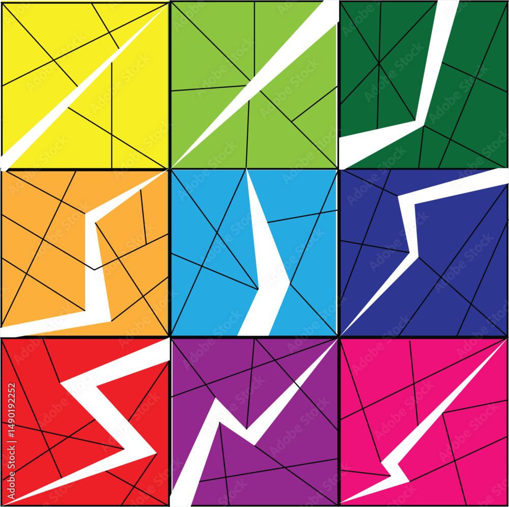 Poster colorful squares with cracks and lines abstract modern background. graphic design elements and resou