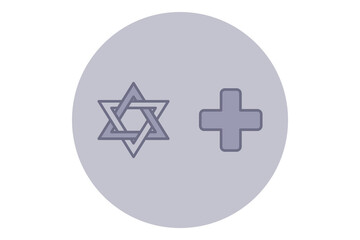 Obraz premium Icon of Star of David alongside medical cross, illustrating intersection of Jewish culture and healthcare. Health awareness in community concept