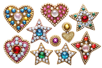 Fototapeta premium star and heart jewels sticker set isolated on white background, PNG