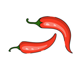Chili hot pepper icon set. Red Chilli cayenne peppers. Flat design. White background. Isolated. Vector illustration