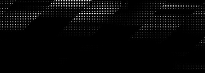 4k black and white tones halftone pop art comic background. Dynamic circles dots fading diagonal over dark backdrop. Modern sport abstract design. Texture of dots pattern. Dotted lined round gradient