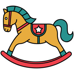 Christmas wooden rocking horse isolated vector illustration on white background