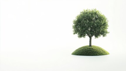 Tree on Grassy Knoll, White Background