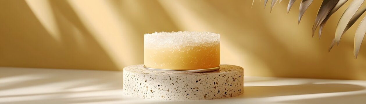 Elegant, light-toned drink presentation on a textured platform.
