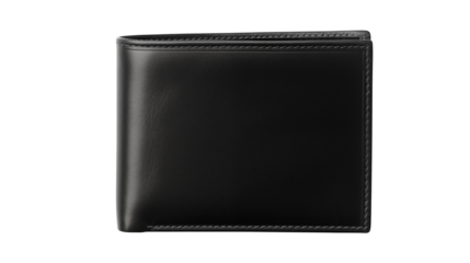 A close up shot of a black leather wallet on a transparent background