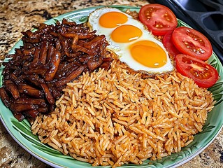 A Plate of Garlic Fried Rice with Sweet Cured Pork and an Egg