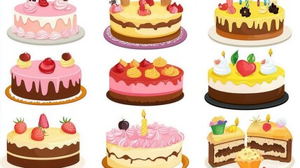 Birthday cake clipart showing mouthwatering cute cakes with dressings