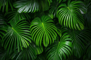close-up view of lush tropical leaves, highlighting their natural beauty and intricate details.