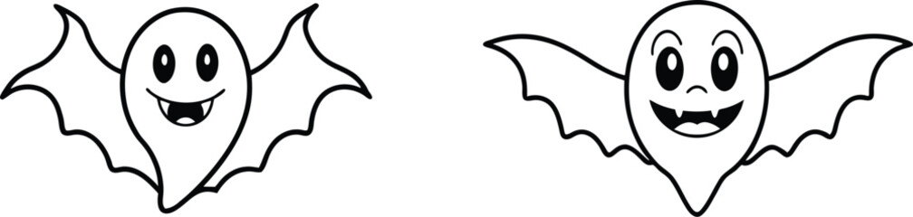 Obraz premium Halloween Bat Line Art Icon Set – Minimalist Vector Collection, Spooky Bat Outline Icons – Halloween Line Art Vector Bundle.