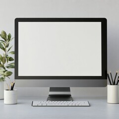 Fototapeta premium Blank Modern Computer Monitor on Desk