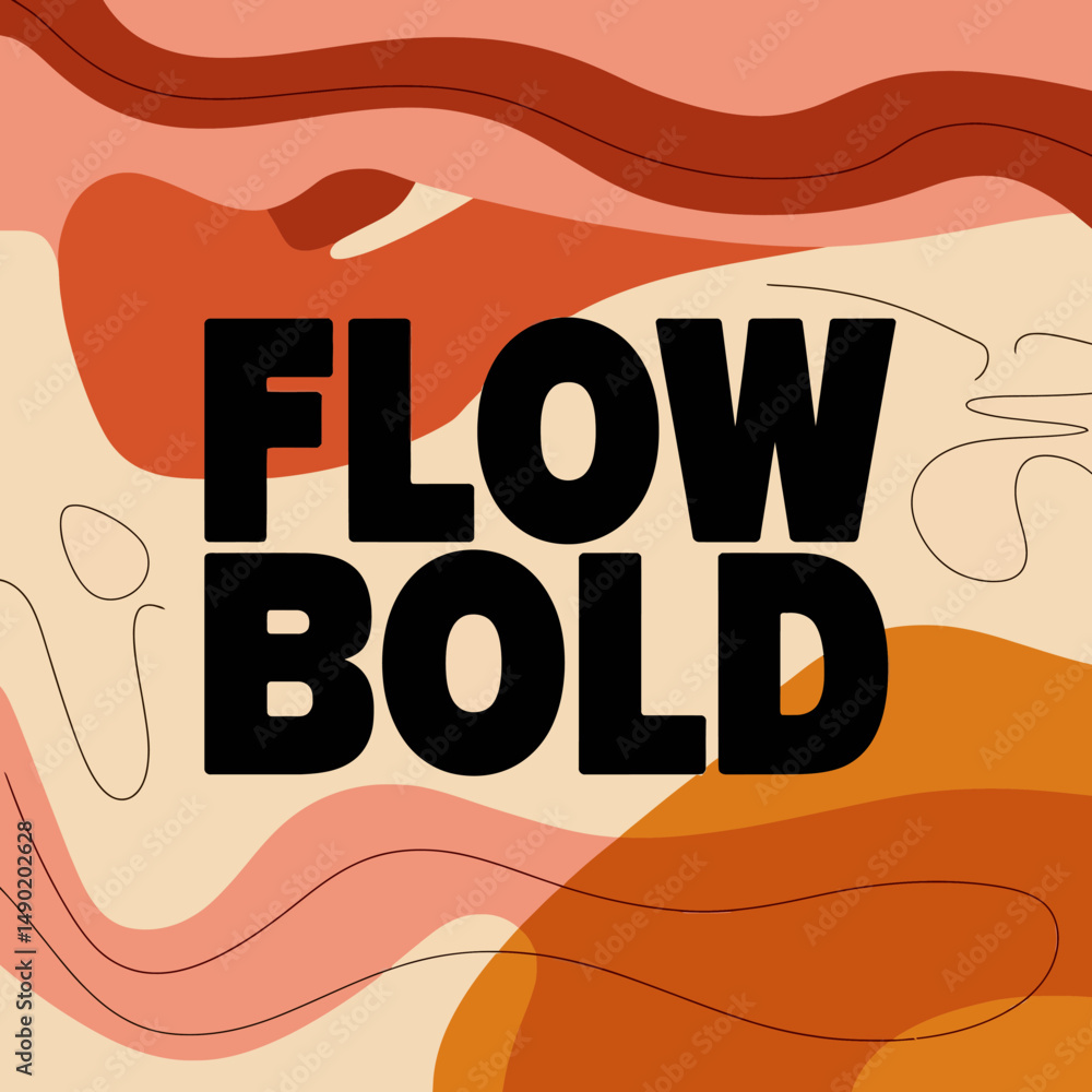 Poster abstract fluid shapes background design bold text modern flowing orange pink beige tones minimalist 