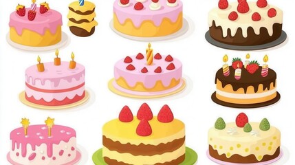 Birthday cake clipart showing mouthwatering cute cakes with dressings