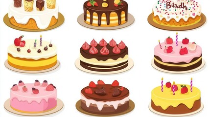 Birthday cake clipart showing mouthwatering cute cakes with dressings