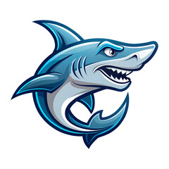 Obraz premium Angry Shark Mascot Blue Shark Cartoon Illustration isolated on transparent background