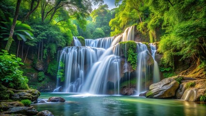 Waterfall cascading gracefully in the midst of a lush forest, nature, flora,  nature, flora, landscape, serene, cascade