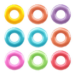 Set of Colorful swim inflatable ring or rubber png