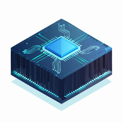 Microchip isometric illustration, central processing unit, advanced technology, digital future