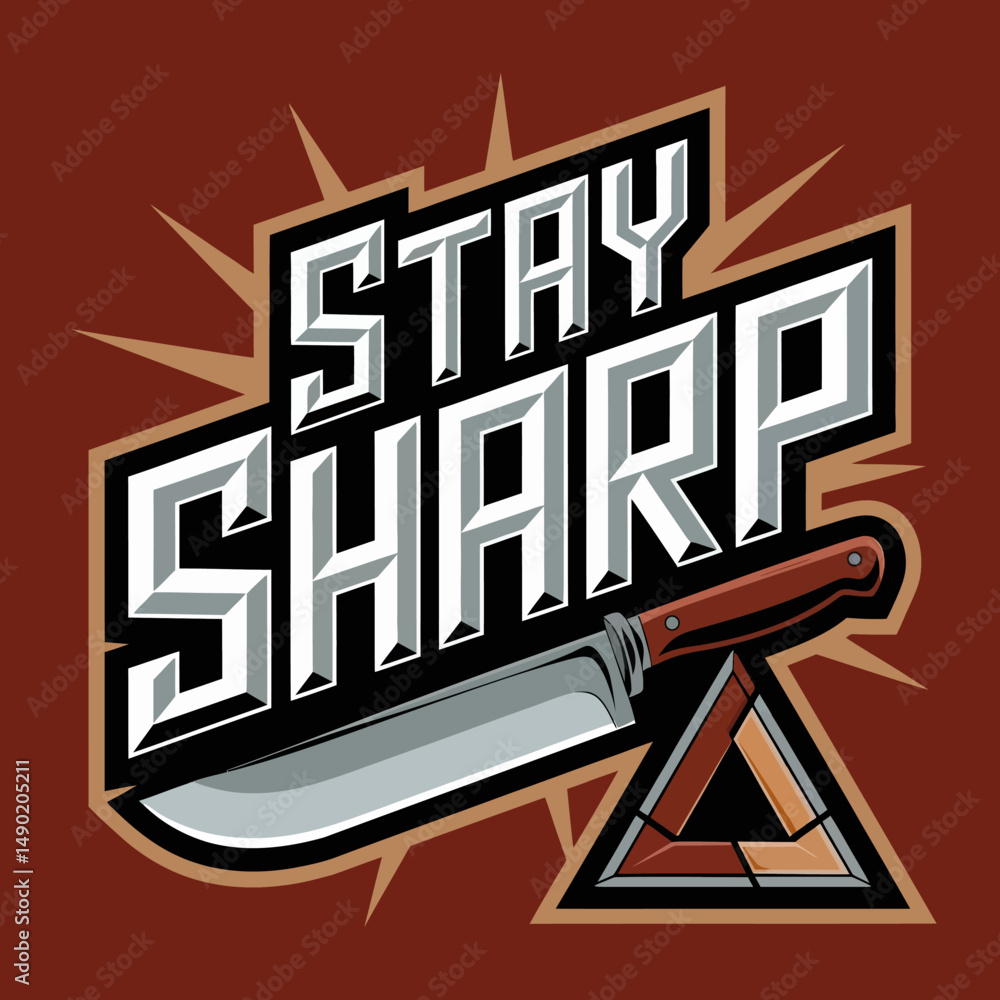 Poster stay sharp motivational design powerful knife image bold typography graphic vector illustration mode