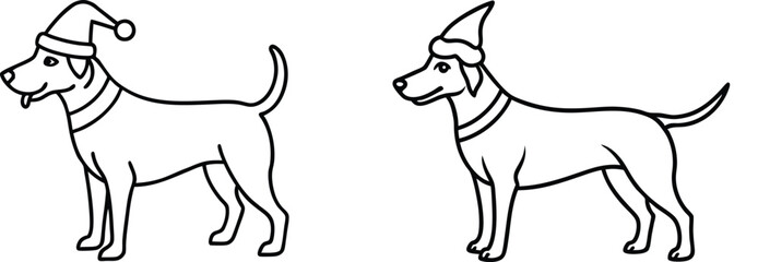 christmas dog lineart icon vector set, symbol of lineart dog set, vector illustration of a dog breed, vector illustration of a dog on white background.