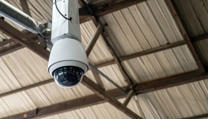 Security Camera Overhead in Antique Textile Warehouse with Shadows
