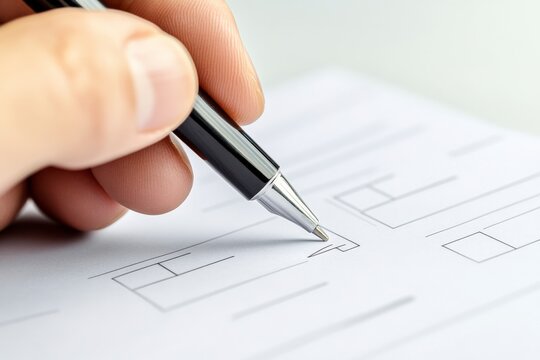 Close-up of a hand filling out a form with a pen.