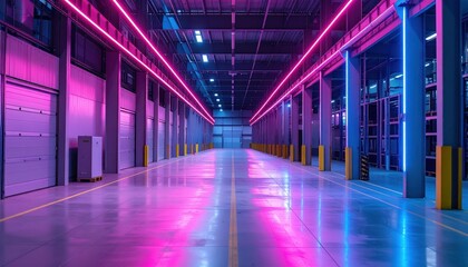 Neon Accented Industrial Warehouse with Automated Bulk Storage Space